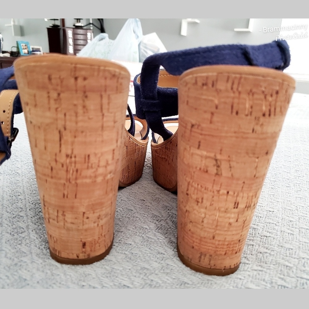 Dolce Vita Rita Blue Suede Cork Platform Sandals - Picture 5 of 8